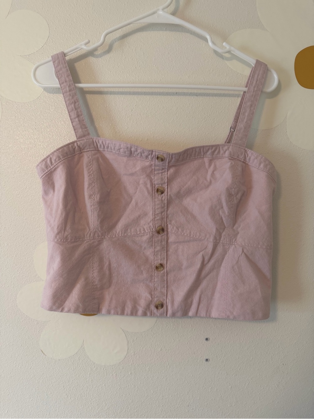 Abercrombie Y2K Blush Pink Button-Front Crop Smocked Back Tank Cotton